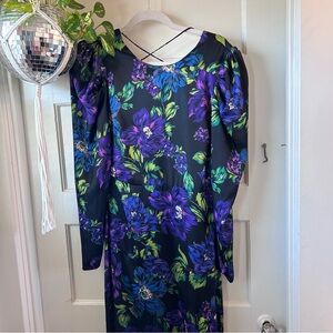 Adelyn Rae Black Long Sleeve Floral-Print Dress with Front Slit